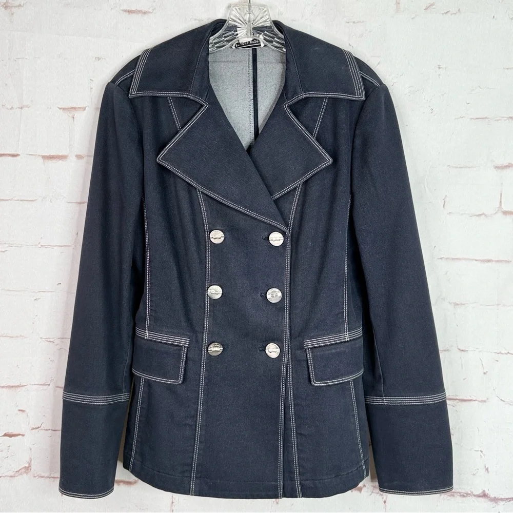 ST. JOHN Sport M Nautical Double Breasted Navy Cotton Blend Medium Blazer - Picture 9 of 15
